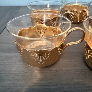 Set of 6 Schott 24 Karat Gold Plated Glass Teacups
